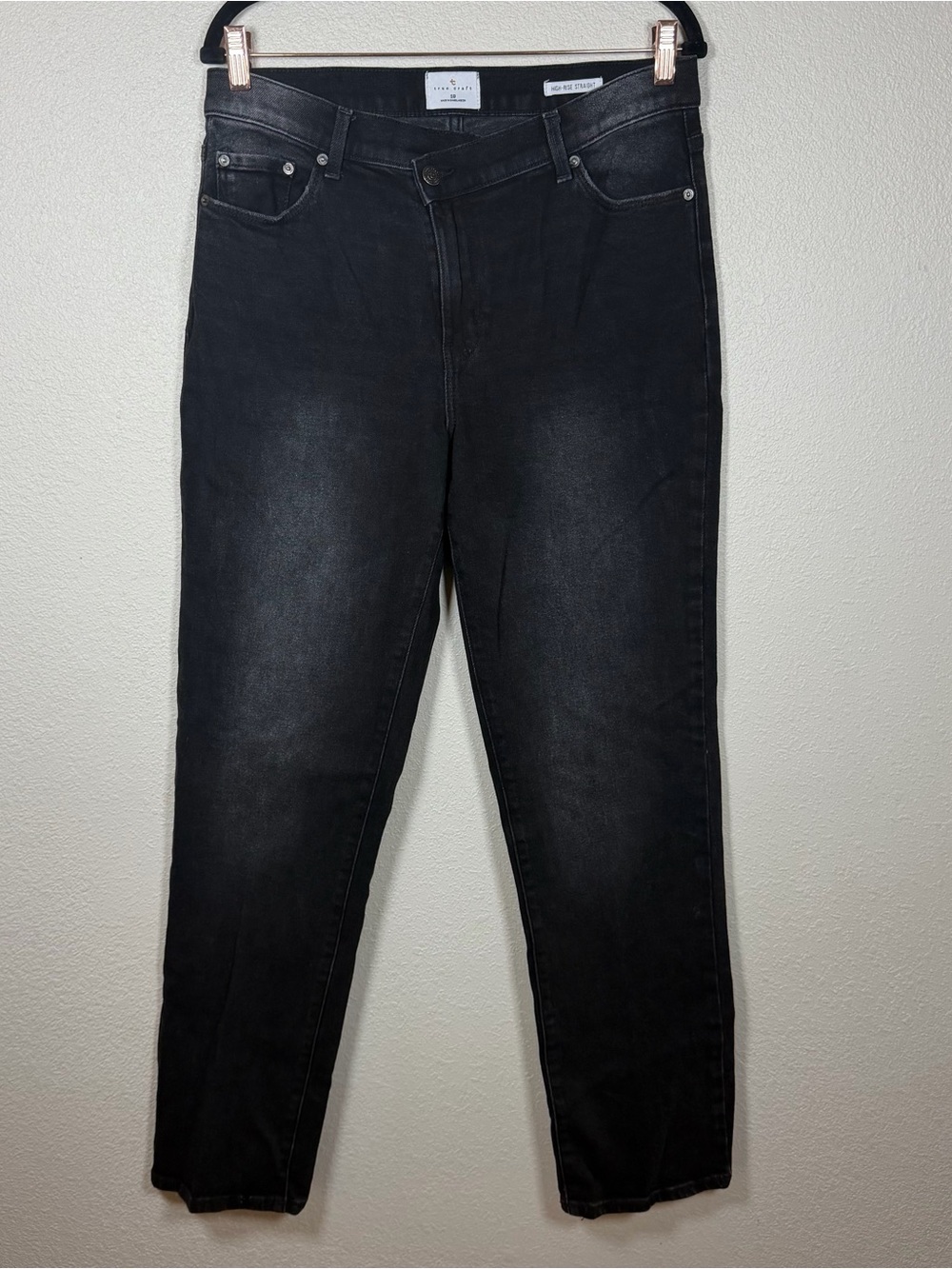 True Craft 10 High Rise Straight Black Denim Jeans Crossover Waist Grunge Sleek